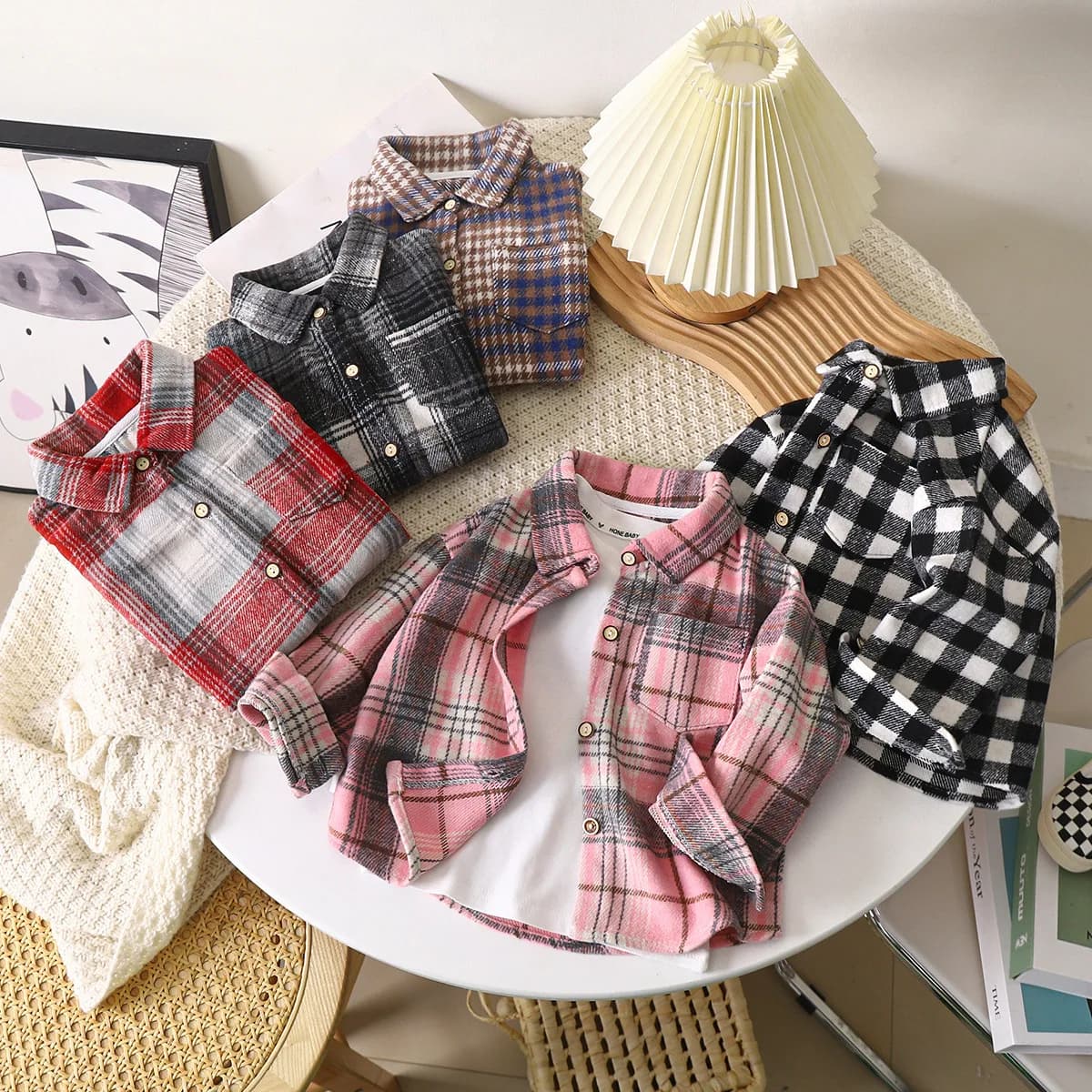 Boys' Sweatshirts Long Sleeve Autumn Plaid Shirt Children's Retro Color Matching Cardigan New Style Lapel Top Jacket for Girls