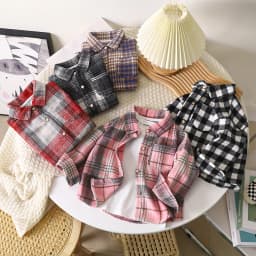 Boys' Sweatshirts Long Sleeve Autumn Plaid Shirt Children's Retro Color Matching Cardigan New Style Lapel Top Jacket for Girls