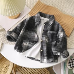 Boys' Sweatshirts Long Sleeve Autumn Plaid Shirt Children's Retro Color Matching Cardigan New Style Lapel Top Jacket for Girls