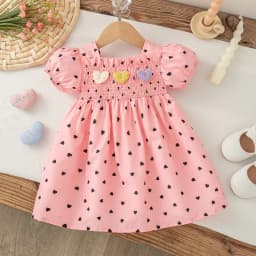 Baby Girl Dress Summer New Sweet Lovely Heart Print Square Neck Bubble Sleeves Fashion Baby Clothes 6 Months - 3 Years