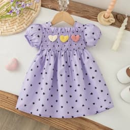 Baby Girl Dress Summer New Sweet Lovely Heart Print Square Neck Bubble Sleeves Fashion Baby Clothes 6 Months - 3 Years