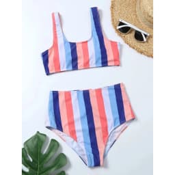 High Waist Bikini Women Swimsuit Push Up Swimwear Woman 2026 Sexy Striped Bikinis Sets Female Bandeau Bathing Suits Beach Wear