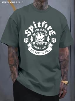 Summer Men's 100% Cotton Casual Loose Letter Pattern Printed Comfortable Sports Round Neck Short Sleeved T-Shirt Top