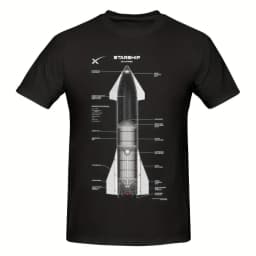 Men'S Vintage SpaceX Starship SN15 Technical Drawing T-Shirt Crewneck Tee SpaceX Rocket Specs All-Year Casual Shirt