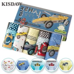 5-Pack Boys Underwear Soft Cotton Boys Briefs Cartoon Race Cars Kids Panties Breathable Knickers For Boys Exquisite Box Package