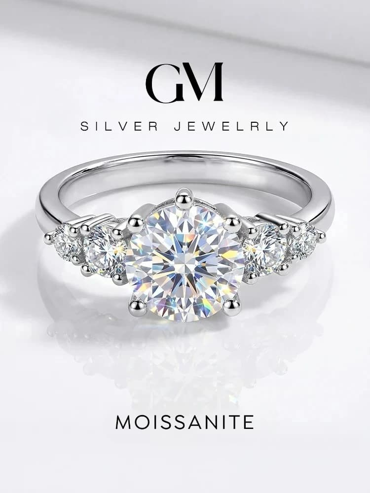 925 Sterling Silver Fashion Real 1CT Certified Moissanite Diamond Engagement Rings for Women Wedding High Quality Fine Jewelry