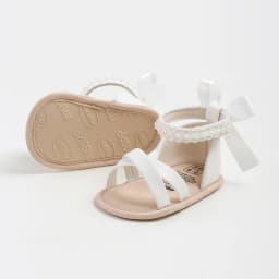 Infant Baby Girls Summer Sandals Elegant Satin Bow and Pearl Decor Princess Dress Shoes with Closed Back Support