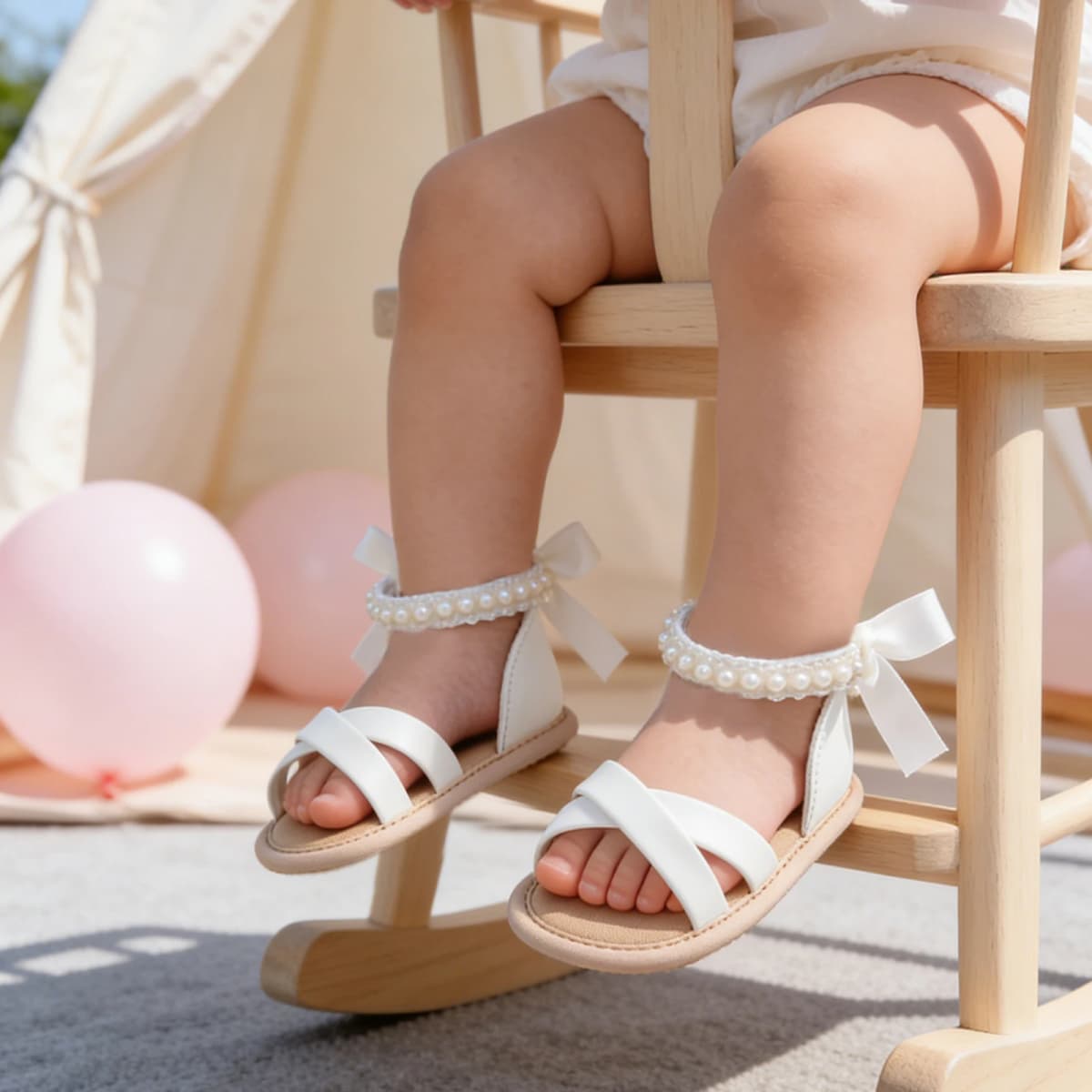 Infant Baby Girls Summer Sandals Elegant Satin Bow and Pearl Decor Princess Dress Shoes with Closed Back Support