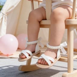 Infant Baby Girls Summer Sandals Elegant Satin Bow and Pearl Decor Princess Dress Shoes with Closed Back Support