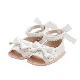 Infant Baby Girls Summer Sandals Elegant Satin Bow and Pearl Decor Princess Dress Shoes with Closed Back Support