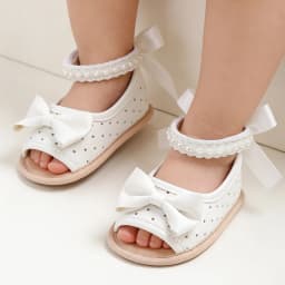 Infant Baby Girls Summer Sandals Elegant Satin Bow and Pearl Decor Princess Dress Shoes with Closed Back Support