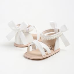 Infant Baby Girls Summer Sandals Elegant Satin Bow and Pearl Decor Princess Dress Shoes with Closed Back Support