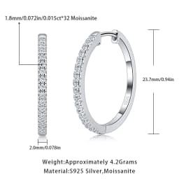 Pretty Beauty 23mm Moissanite Hoop Earrings S925 Sterling Silver for Women Wedding Party White Gold Plated Fine Jewelry Gifts