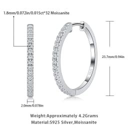 Pretty Beauty 23mm Moissanite Hoop Earrings S925 Sterling Silver for Women Wedding Party White Gold Plated Fine Jewelry Gifts