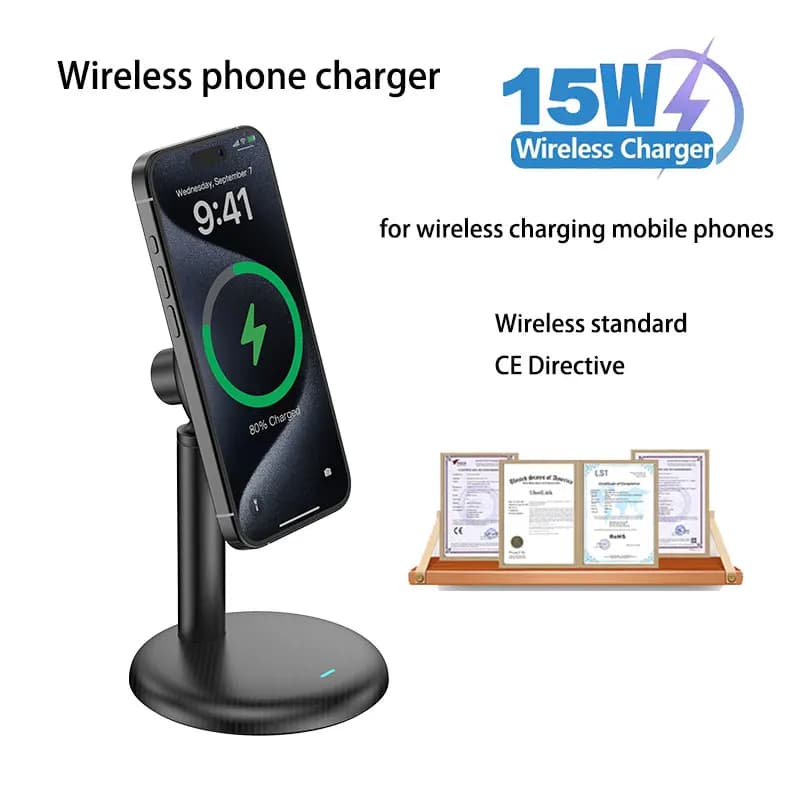 2026 Factory Charger 15W Fast Wireless Charging for IPhone Samsung Vivor Huawei Phone Magnetic Wireless Charger