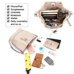 AFKOMST Leather Bucket Bags and Drawstring Crossbody Purse for Women Medium Tote and Hobo Handbags with 2 Shouder Straps
