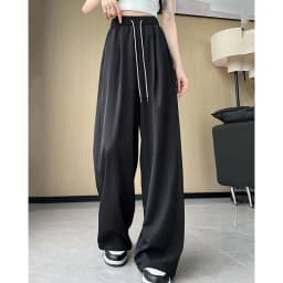 Summer Comfortable Ice Silk Wide Leg Trousers Female Solid Versatile Loose Casual Pants Straight Leg Elastic High Waisted Pants