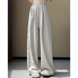 Summer Comfortable Ice Silk Wide Leg Trousers Female Solid Versatile Loose Casual Pants Straight Leg Elastic High Waisted Pants