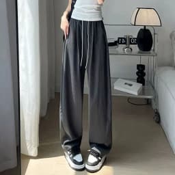 Summer Comfortable Ice Silk Wide Leg Trousers Female Solid Versatile Loose Casual Pants Straight Leg Elastic High Waisted Pants