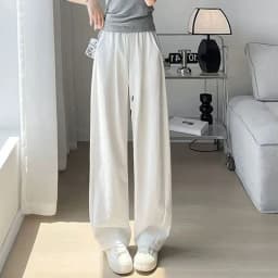 Summer Comfortable Ice Silk Wide Leg Trousers Female Solid Versatile Loose Casual Pants Straight Leg Elastic High Waisted Pants