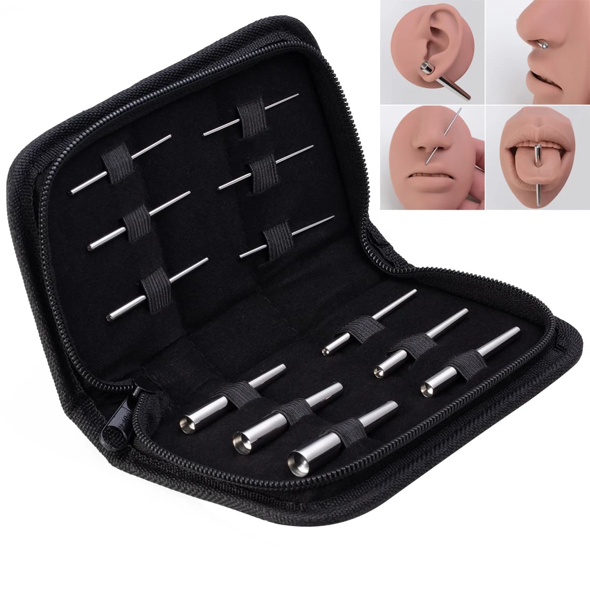12pcs Surgical Steel Concave Taper Expander Stretching Kit 1.2-9mm Concave Ear Taper Professional Insertion Pin Piercing Jewelry