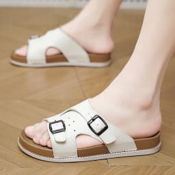 Trendy White Slippers For Men Buckle Designer Slippers Outdoor Beach Shoes Casual Slides Man Comfortable Platform Men's Sandals