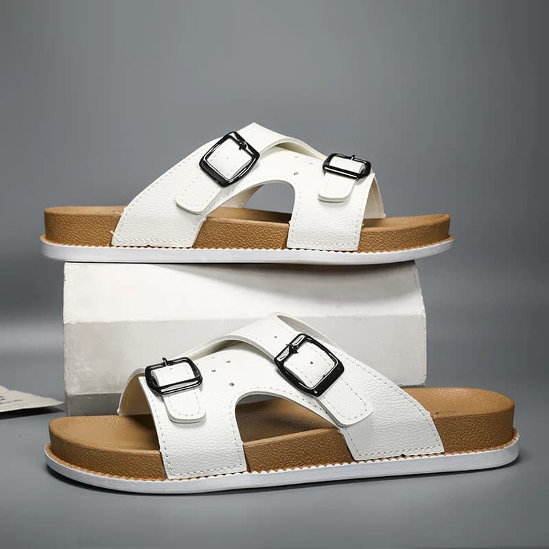 Trendy White Slippers For Men Buckle Designer Slippers Outdoor Beach Shoes Casual Slides Man Comfortable Platform Men's Sandals