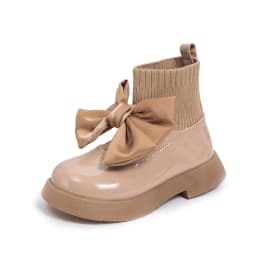 Girls Sock Boots Kids Ankle Boots Non-slip Fashion Bow Elegant Glossy UK Uniform Child School Shoes Casual Socks Boots Princess