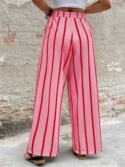 Large Retro Casual Fashion Vacation Texture Pink Striped Versatile Straight Leg Pants