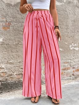 Large Retro Casual Fashion Vacation Texture Pink Striped Versatile Straight Leg Pants