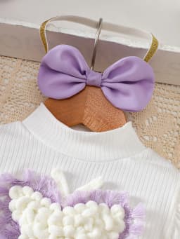 Pink Hand-Crafted 3D Bowknot Lotus Leaf Sleeve Faux Two-Piece Princess Dress with Large Bowknot Headband, Cute and Eye-Catching