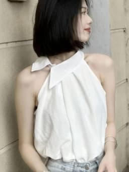 Elegant Halter Sleeveless Summer Top Women Casual Off shoulder T shirt Daily Outdoor Korean Chic Cropped Tank Top Solid color