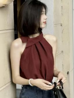 Elegant Halter Sleeveless Summer Top Women Casual Off shoulder T shirt Daily Outdoor Korean Chic Cropped Tank Top Solid color