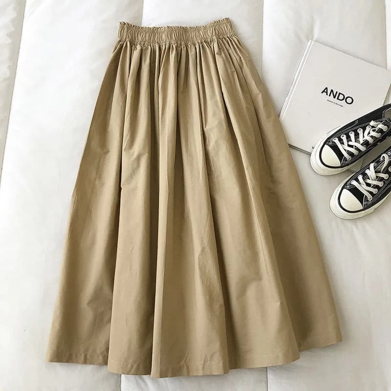 Pure Color Cotton Workwear Khaki Half Skirt Women's 2027Summer New Fashion Korean Style Versatile High-Waisted A-Line Skirt