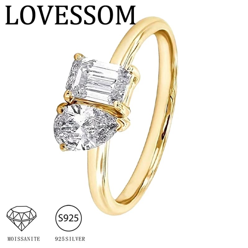 925 Sterling Silver 2-Carat Moissanite Double Stone Ring, Wedding Ring, Eternal, Personalized, Elegant, Mature, and Casual