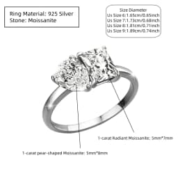 925 Sterling Silver 2-Carat Moissanite Double Stone Ring, Wedding Ring, Eternal, Personalized, Elegant, Mature, and Casual