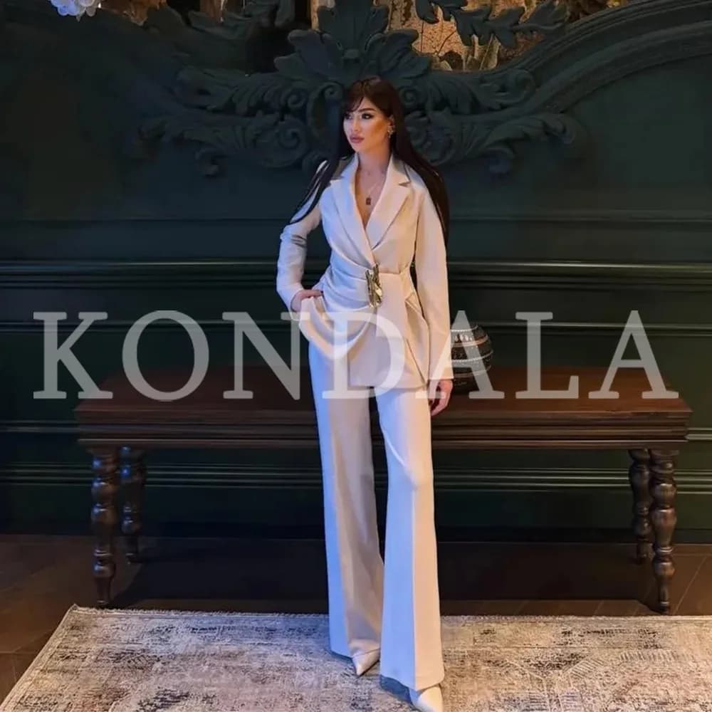 KONDALA 2026 Spring Summer Women Elegant White Suits Fashion Ladies Formal Suits Vacation Outfits Casual Office Lady Suits
