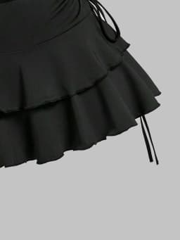 Plus Size Women's Ruffled Mini Skirt High Waist Tiered Layered Drawstring Casual Skirt