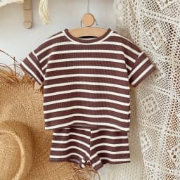 Brown Children's Suit 2PCS Set New Summer Short Sleeve +Shorts Striped Boy Girl Child T-shirt Baby Clothes Children's Clothing