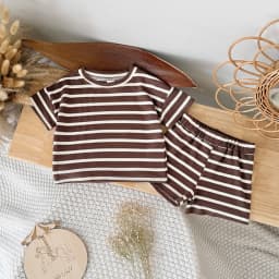Brown Children's Suit 2PCS Set New Summer Short Sleeve +Shorts Striped Boy Girl Child T-shirt Baby Clothes Children's Clothing
