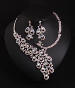 Ruby peacock necklace and earrings set. High-quality waterproof jewelry. Gift for your wife.