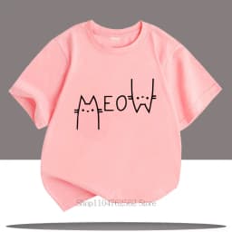 Cute Funny Cat Graphic Print Children T-shirts Summer Cartoon Fashion Casual Tops for Girls Boys O-Neck Short Sleeve T-shirts