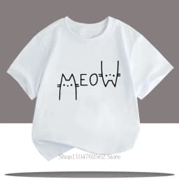 Cute Funny Cat Graphic Print Children T-shirts Summer Cartoon Fashion Casual Tops for Girls Boys O-Neck Short Sleeve T-shirts
