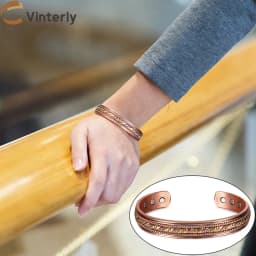 Vinterly Pure Copper Bracelets Twisted Handmade Braided 12mm Adjustable Bangles Health Energy High Magnet Jewelry Resizable Cuff