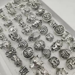  10/20/30/50Pieces Vintage Punk Animal Rings Set For Women Men Mix Style Retro Gothic Hip Hop Lion Elephant Jewelry Party Gifts