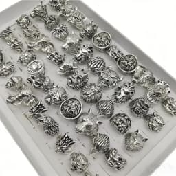  10/20/30/50Pieces Vintage Punk Animal Rings Set For Women Men Mix Style Retro Gothic Hip Hop Lion Elephant Jewelry Party Gifts