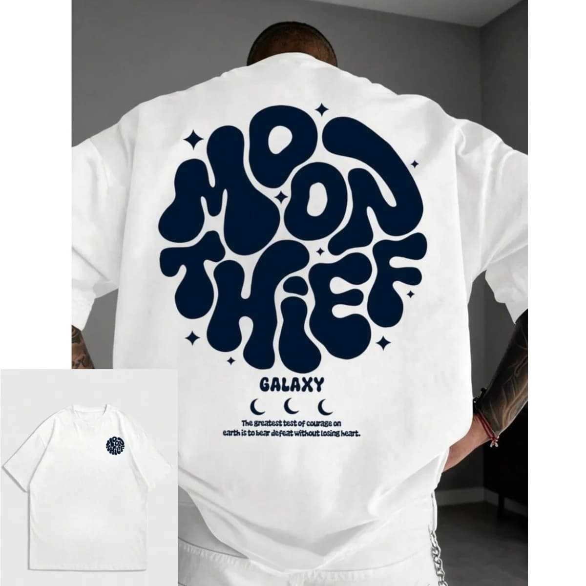 New 2026 Summer Zrgoth Men's Casual Versatile Minimalist Moon Thief Print Short Sleeve T-Shirt