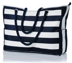 Waterproof Striped Zipper Outer Bag for Outdoor Travel Vacation Sand Resistant Canvas Convenient Folding Beach Bag 