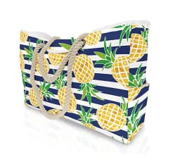 Waterproof Striped Zipper Outer Bag for Outdoor Travel Vacation Sand Resistant Canvas Convenient Folding Beach Bag 