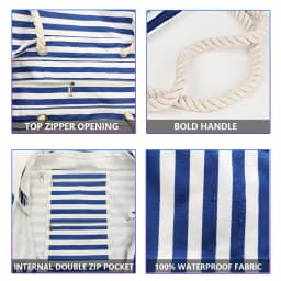 Waterproof Striped Zipper Outer Bag for Outdoor Travel Vacation Sand Resistant Canvas Convenient Folding Beach Bag 
